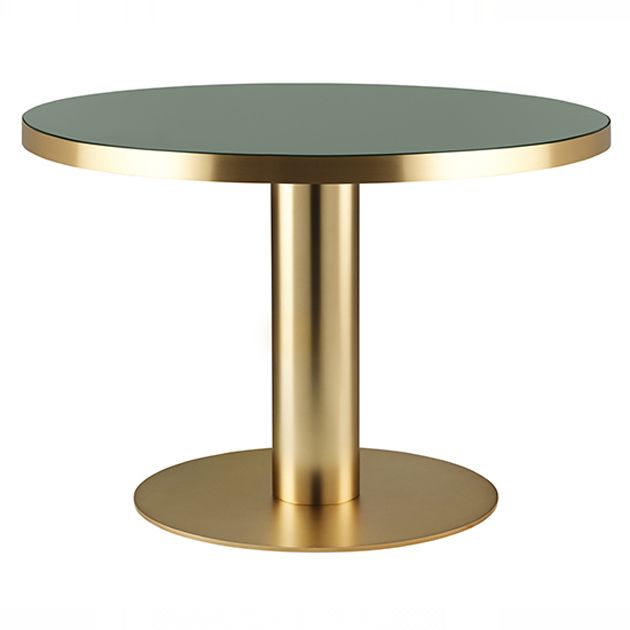 Buy Gubi 2.0 Round Dining Table Glass Top Brass Base Bottle