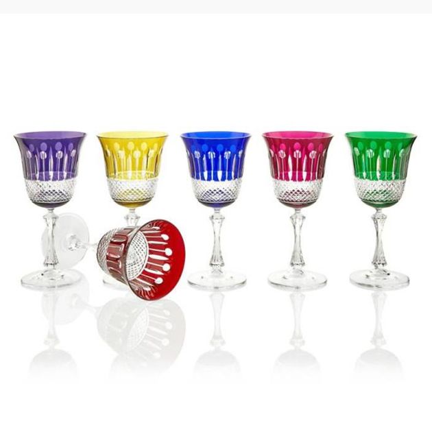 Buy Gurasu Multi Coloured White Wine Crystal Goblets Set of 6 Online