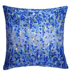 Nitin Goyal Pixelated Triangles Printed Silk Cushion - Azure 