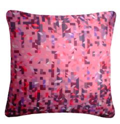 Nitin Goyal Pixelated Triangles Printed Silk Cushion - Cerise