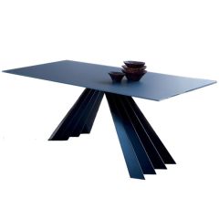 Tonin Casa Ventaglio Dining Table - Black glass Top w/ Matt Black Base