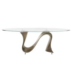 Tonin Casa Wave Dining Table (Fixed) - Transparent Top w/ Glossy Beige Base